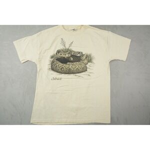 Vintage Habitat T-Shirt Mens L Rattle Snake Graphic Cream Vintage 90s Nature USA